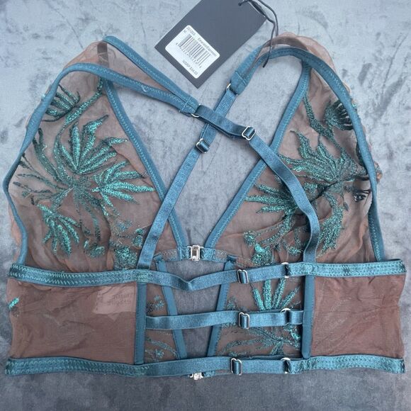 Thistle and Spire Brooklyn Haze Bra Womens Medium Emerald Espresso Sheer Strappy - Picture 3 of 7